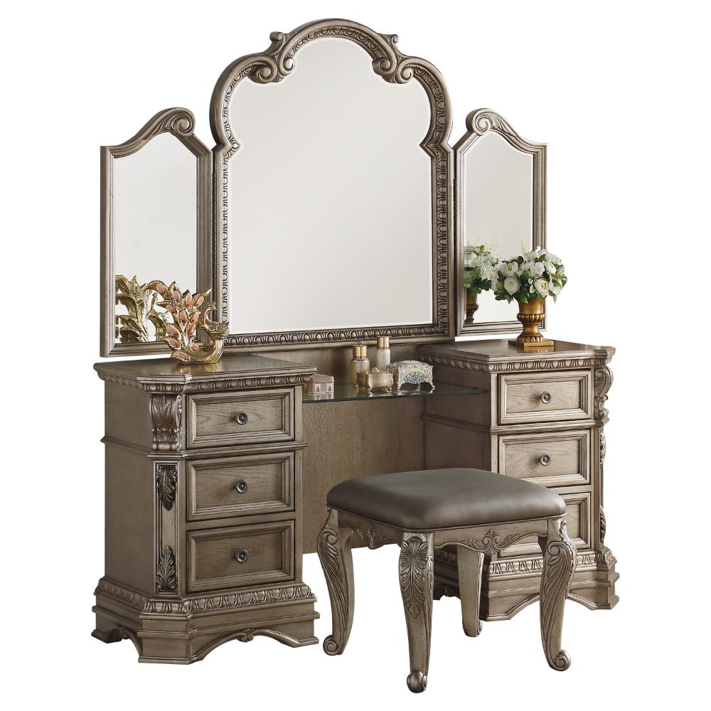 astonic vanity desk, antique silver finish