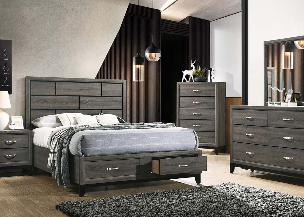 astrid ek bed w/storage, weathered gray finish