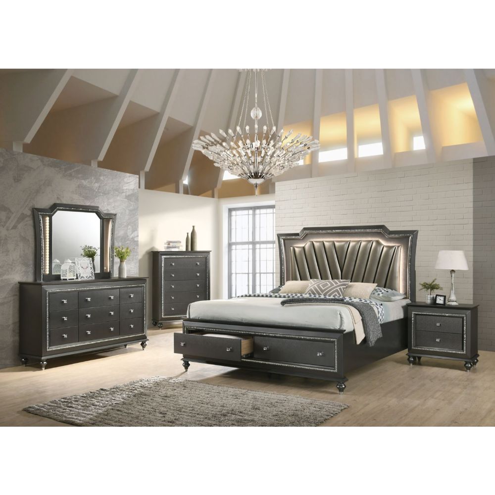 queen bed w/led & storage