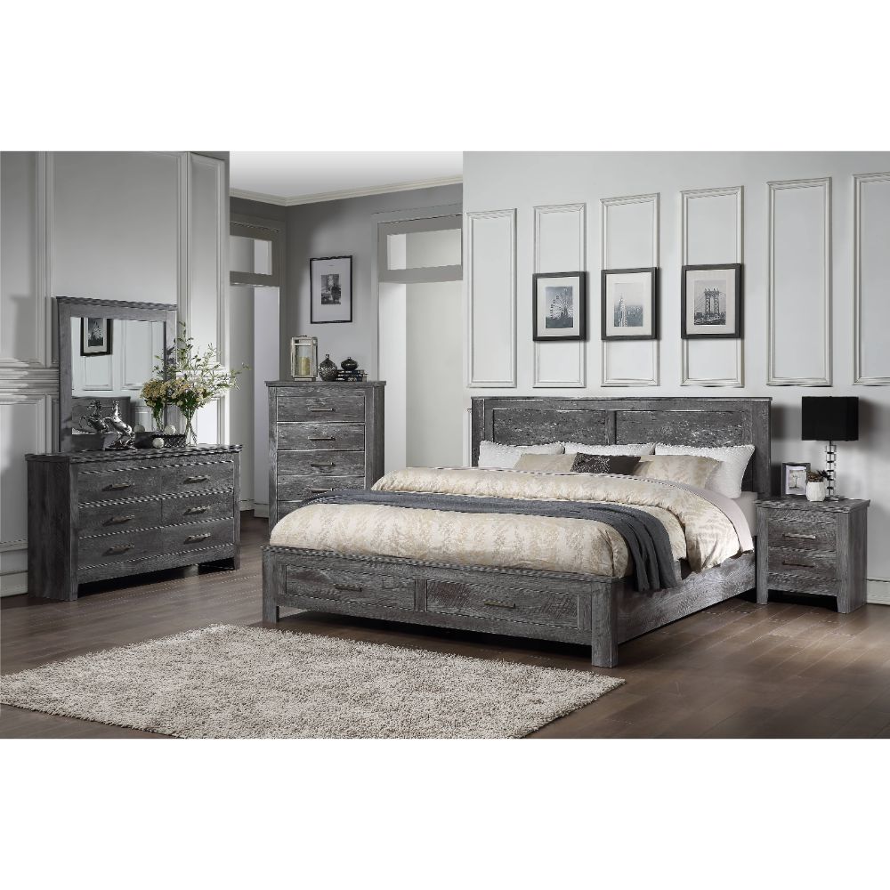 athalia queen bed w/storage, rustic gray oak finish