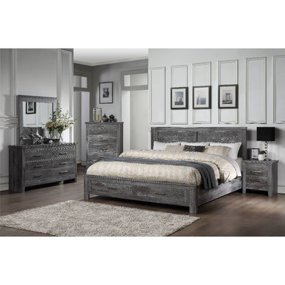 Athalia Queen Bed W/Storage, Rustic Gray Oak Finish