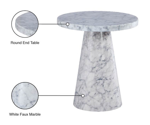 Kira White Faux Marble End / Side Table, 1 Piece