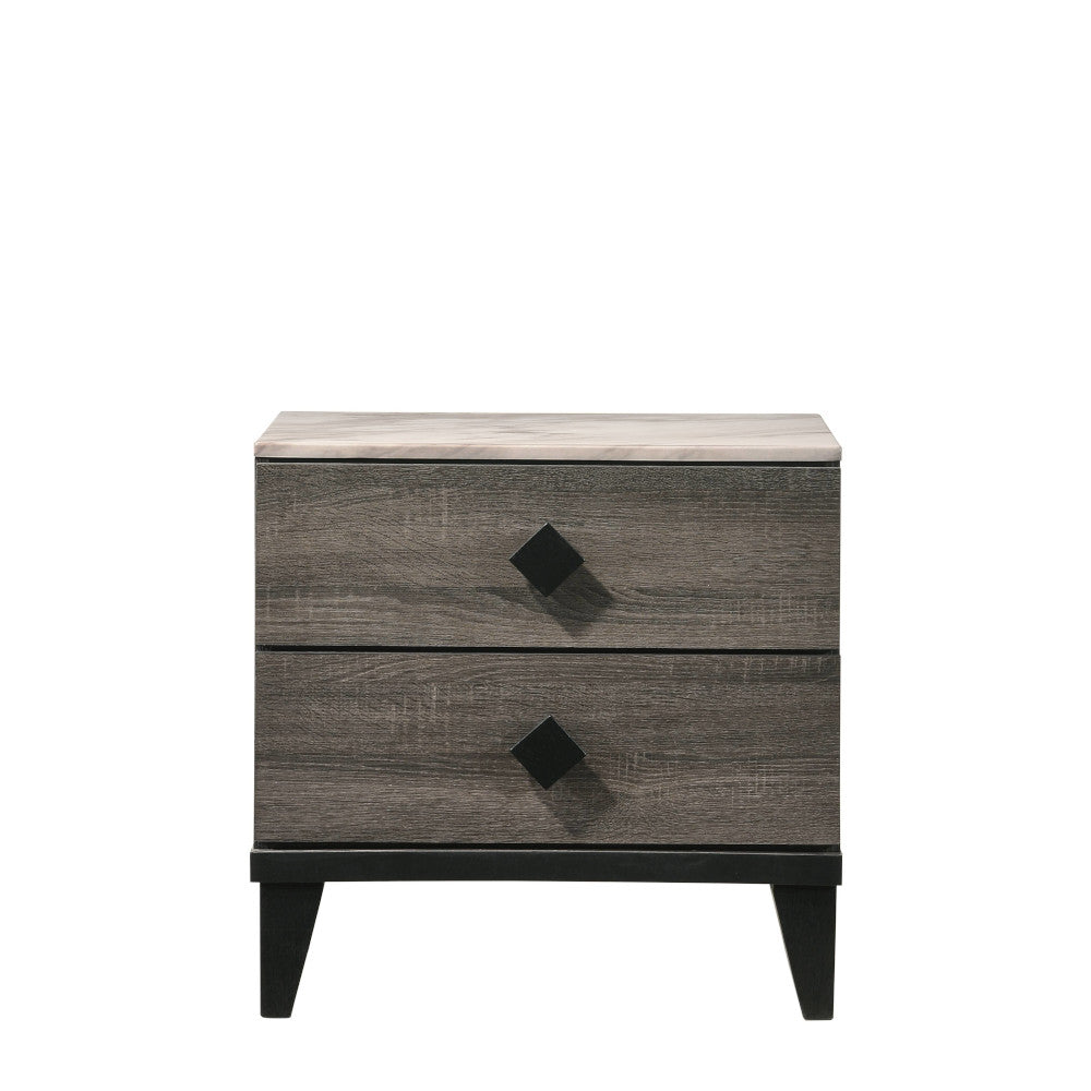 ava nightstand, faux marble top & rustic gray oak finish