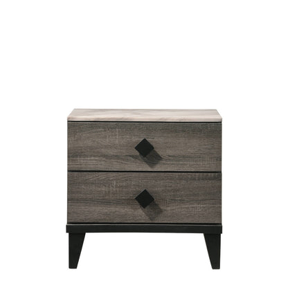 Ava Nightstand, Faux Marble Top & Rustic Gray Oak Finish