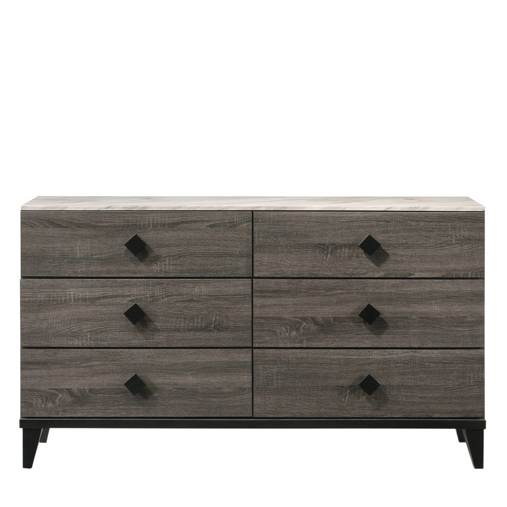 ava dresser, faux marble top & rustic gray oak finish