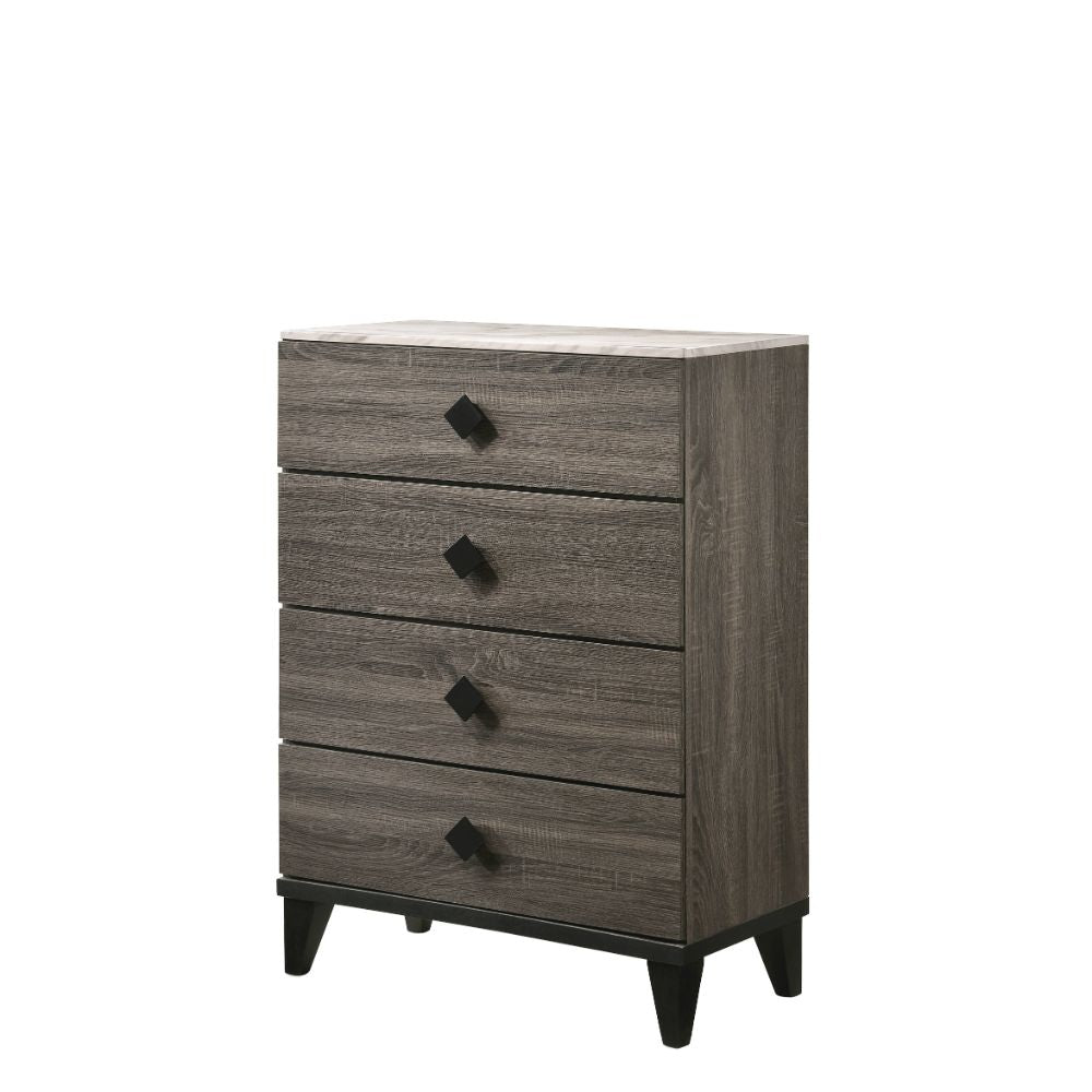 ava chest, faux marble top & rustic gray oak finish