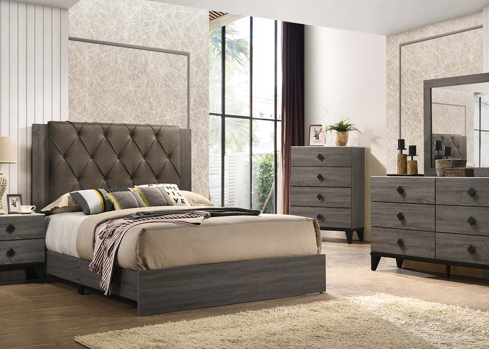 ava ek bed, fabric & rustic gray oak finish