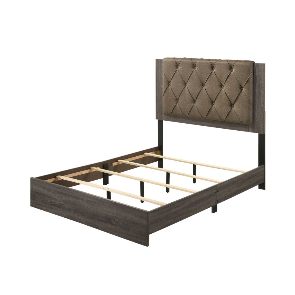 ava queen bed, fabric & rustic gray oak finish