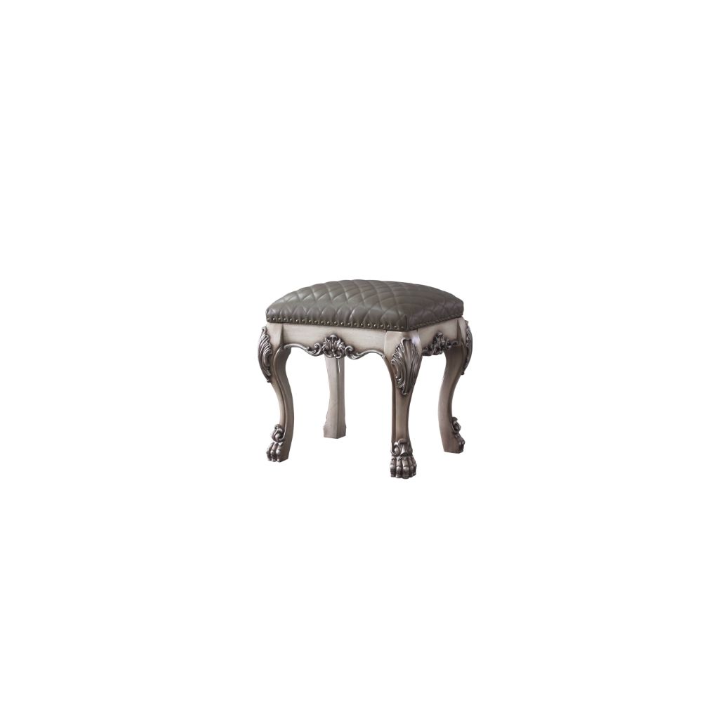 aditya vanity stool, vintage bone white & synthetic leather