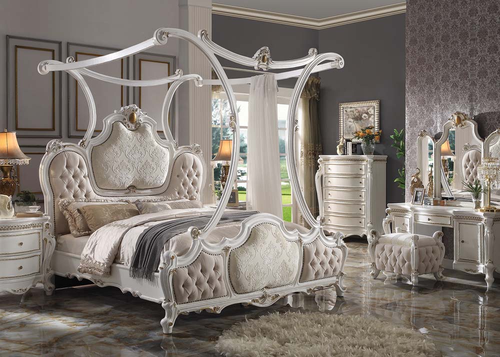 aspers ek bed, fabric & antique pearl finish