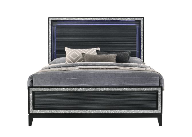 baara queen bed w/led, led & weathered black finish