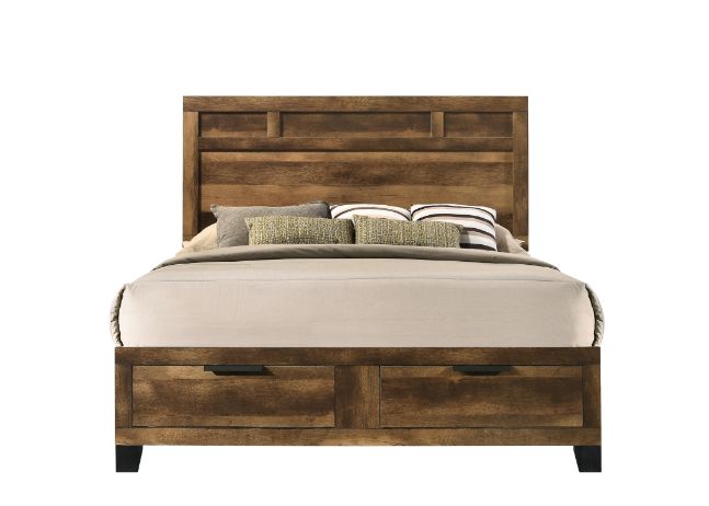 babb queen bed w/storage, rustic oak finish