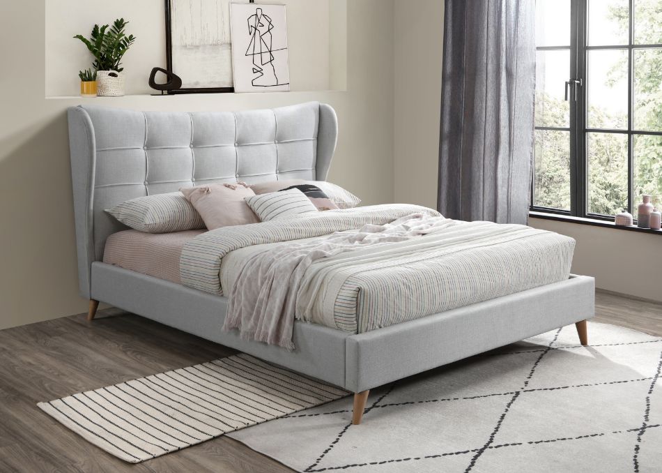 bailee queen bed, light gray fabric