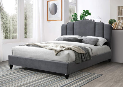 Baina Queen Bed, Charcoal Fabric