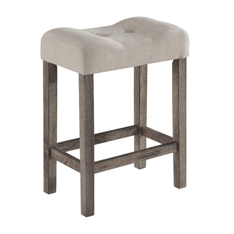 Moseberg Brown 5 Piece Counter Height 36" Pub Table Set with Tufted Creamy White Linen Stools
