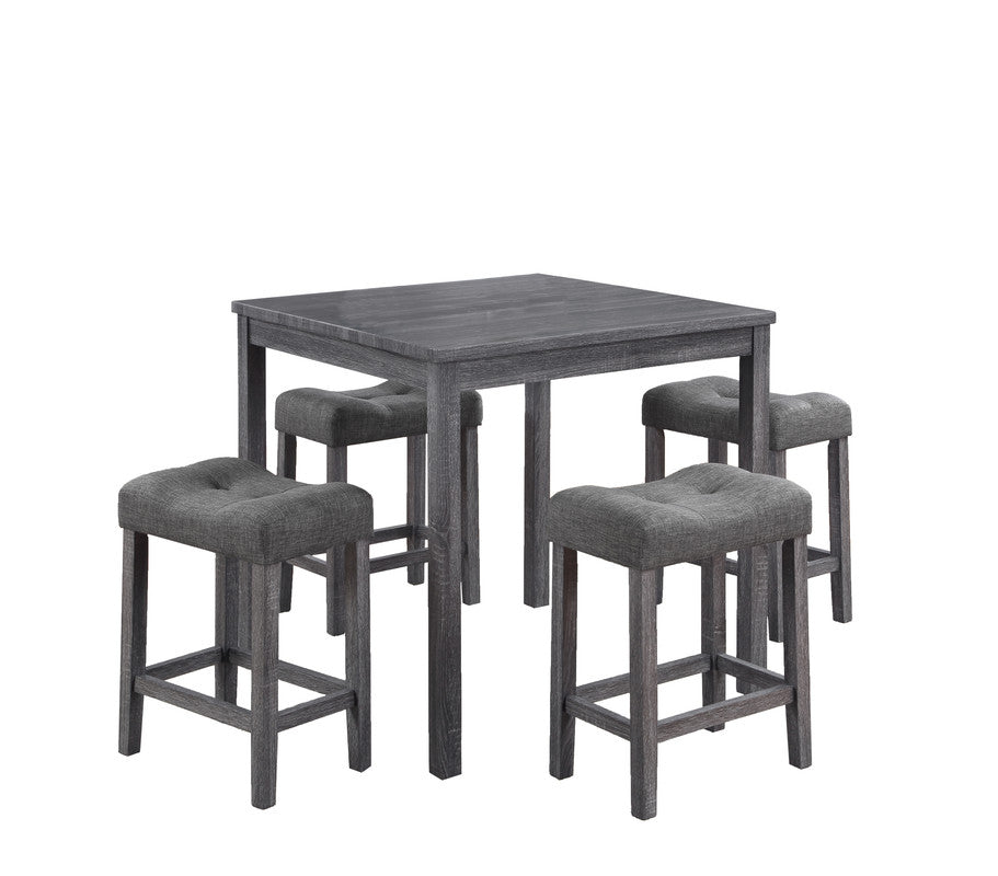 moseberg gray 5 piece counter height 36" pub table set with tufted gray linen stools