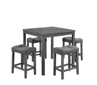 Moseberg Gray 5 Piece Counter Height 36" Pub Table Set with Tufted Gray Linen Stools