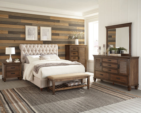 Vivian 4-piece Full Bedroom Set Beige and Burnished Oak