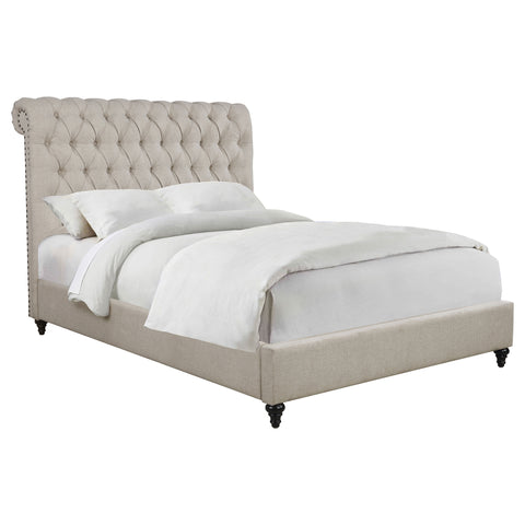 Myles 57-inch Upholstered Eastern King Panel Bed BeigeBeige