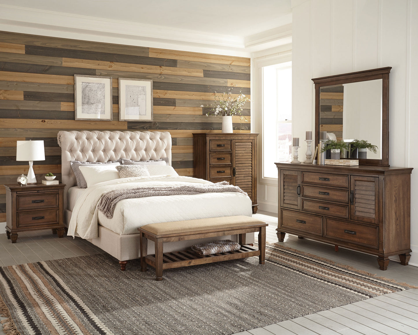 vivian 4-piece california king bedroom set beige and oak