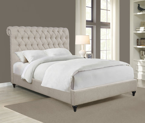Myles 57-inch Upholstered California King Panel Bed BeigeBeige
