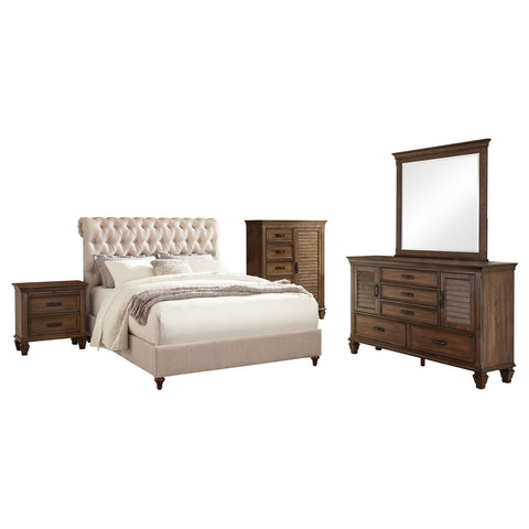 Vivian 5-piece Queen Bedroom Set Beige and Burnished Oak