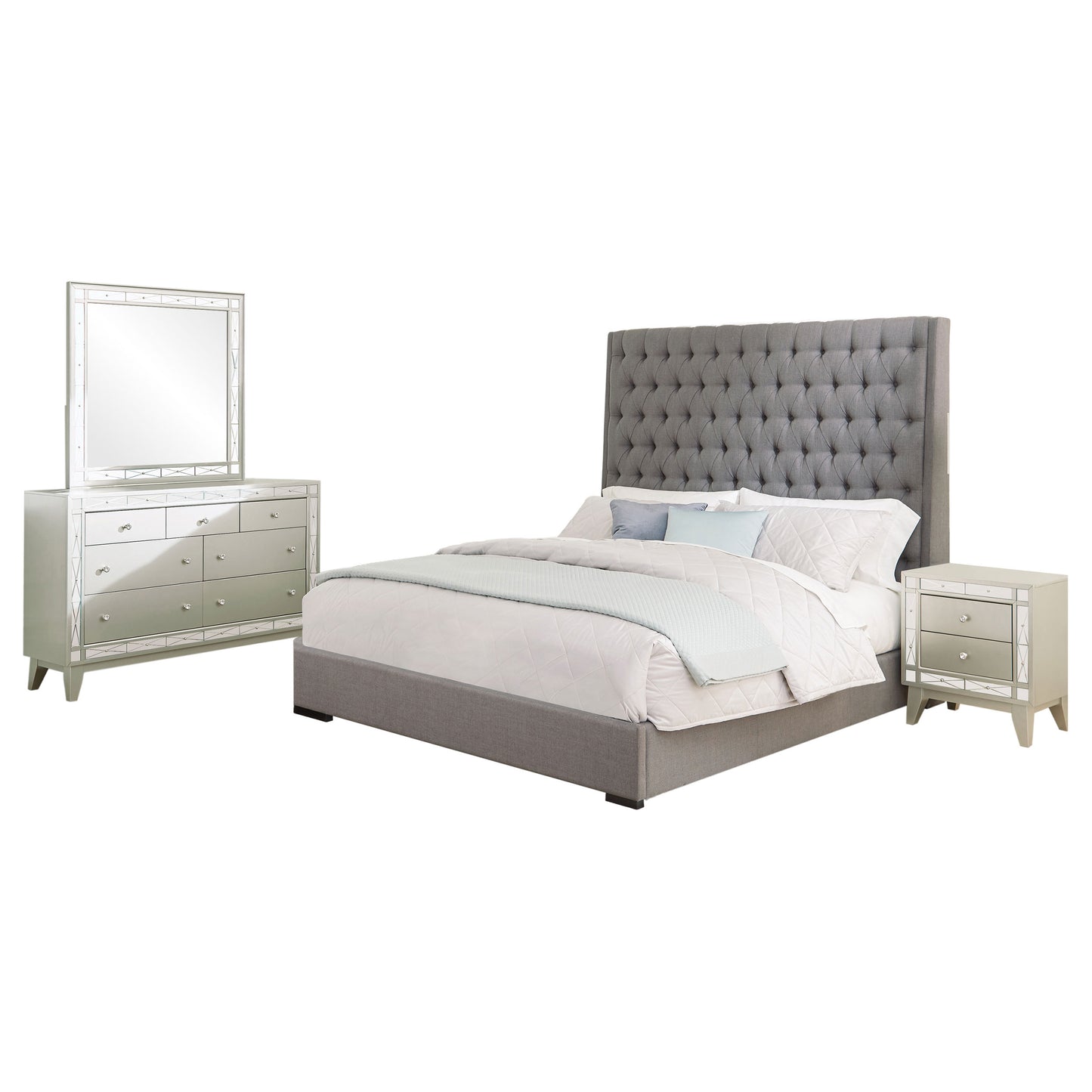 paula 4-piece california king bedroom set metallic mercury