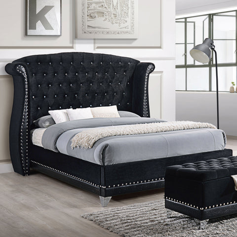 Percy Upholstered Eastern King Wingback Bed BlackBlack