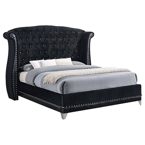 Percy Upholstered Eastern King Wingback Bed BlackBlack