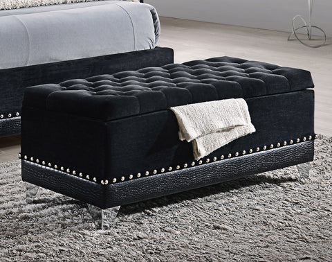 Percy Velvet Upholstered Tufted Storage Bench BlackBlack