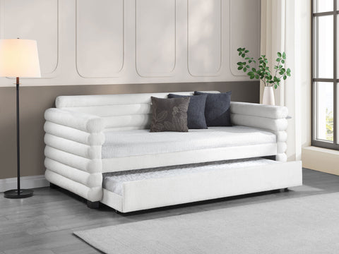 Pearce Boucle Upholstered Twin Day Bed with Trundle WhiteWhite