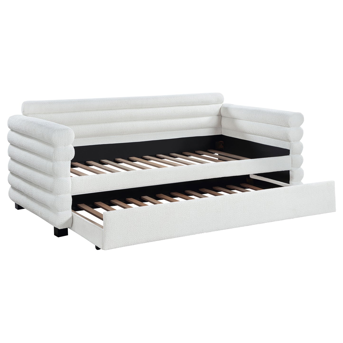 alderwood boucle upholstered twin day bed with trundle white