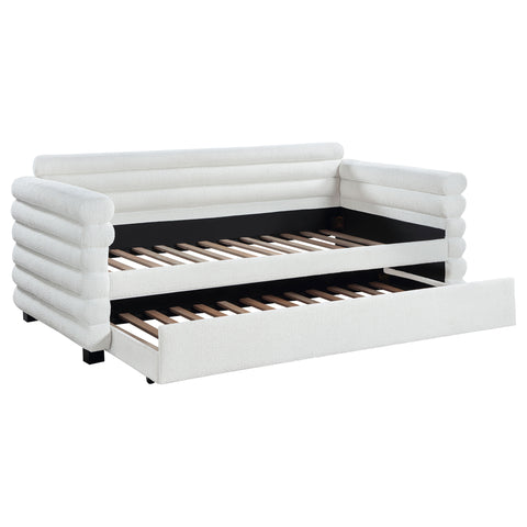 Pearce Boucle Upholstered Twin Day Bed with Trundle WhiteWhite