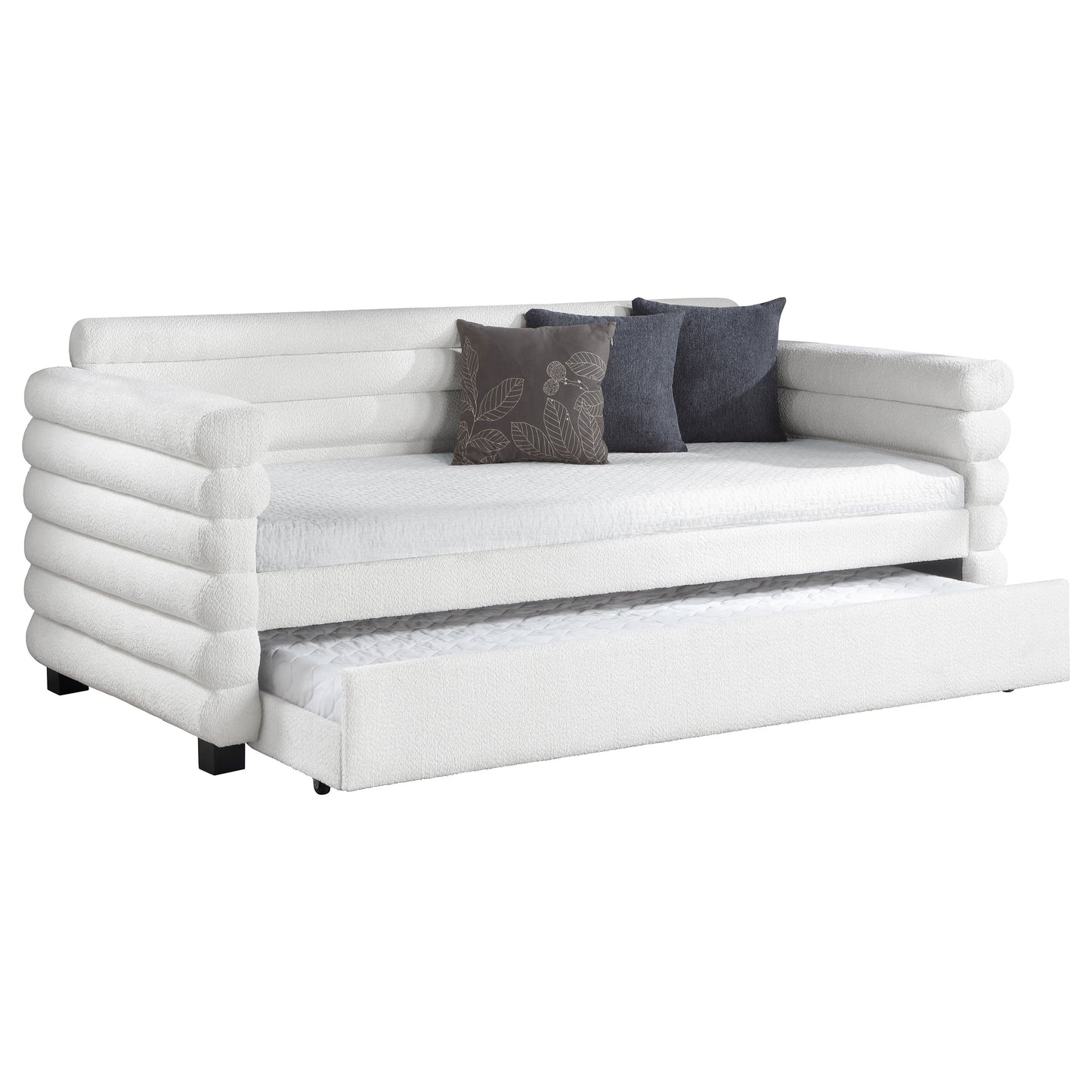 alderwood boucle upholstered twin day bed with trundle white