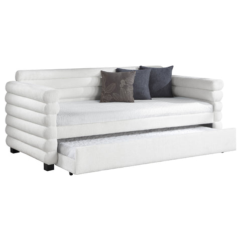 Pearce Boucle Upholstered Twin Day Bed with Trundle WhiteWhite