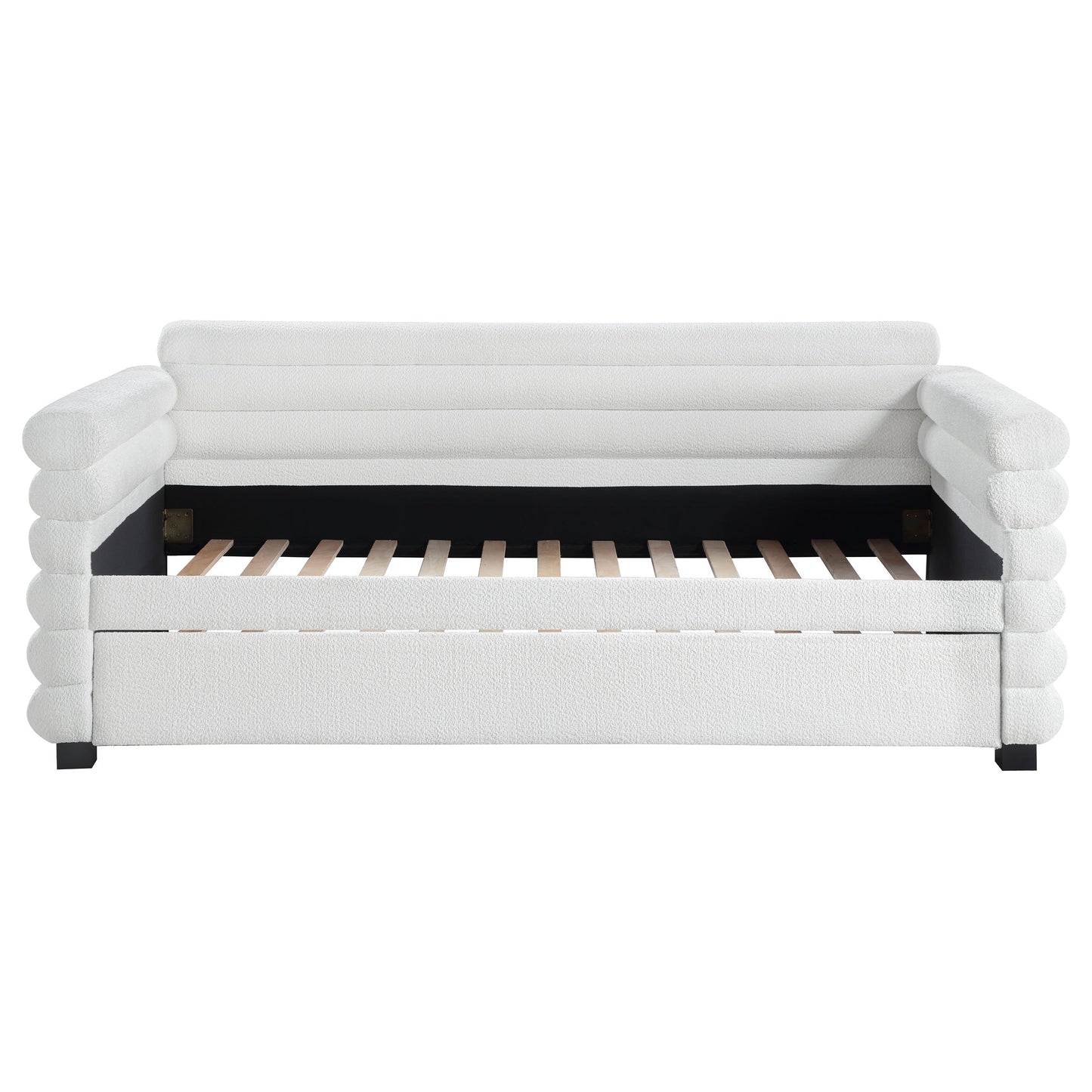 alderwood boucle upholstered twin day bed with trundle white