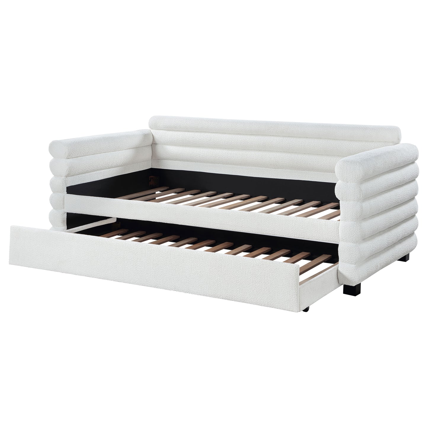 alderwood boucle upholstered twin day bed with trundle white