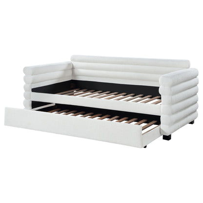 Alderwood Boucle Upholstered Twin Day Bed with Trundle White