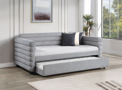 Alderwood Boucle Upholstered Twin Day Bed with Trundle Grey