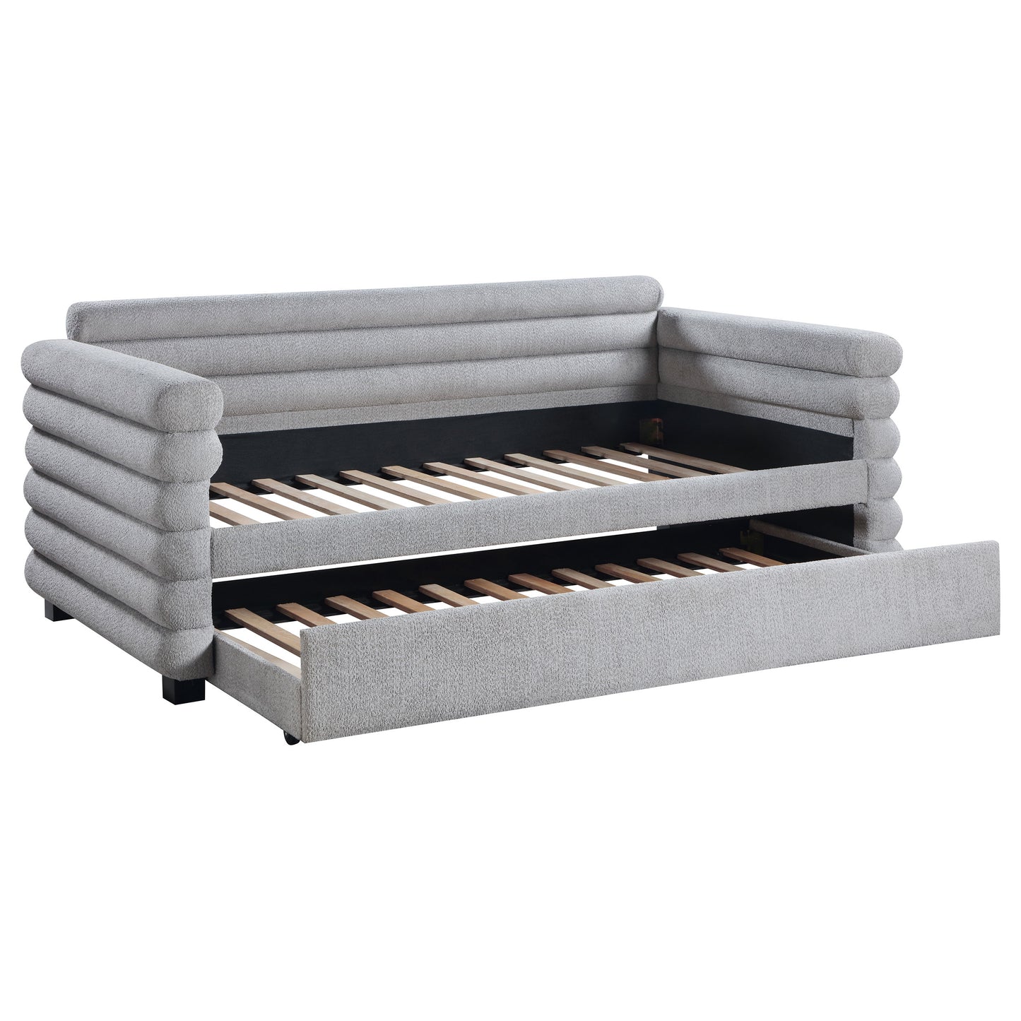 alderwood boucle upholstered twin day bed with trundle grey