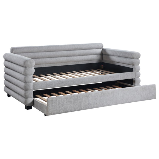 Alderwood Boucle Upholstered Twin Day Bed with Trundle Grey