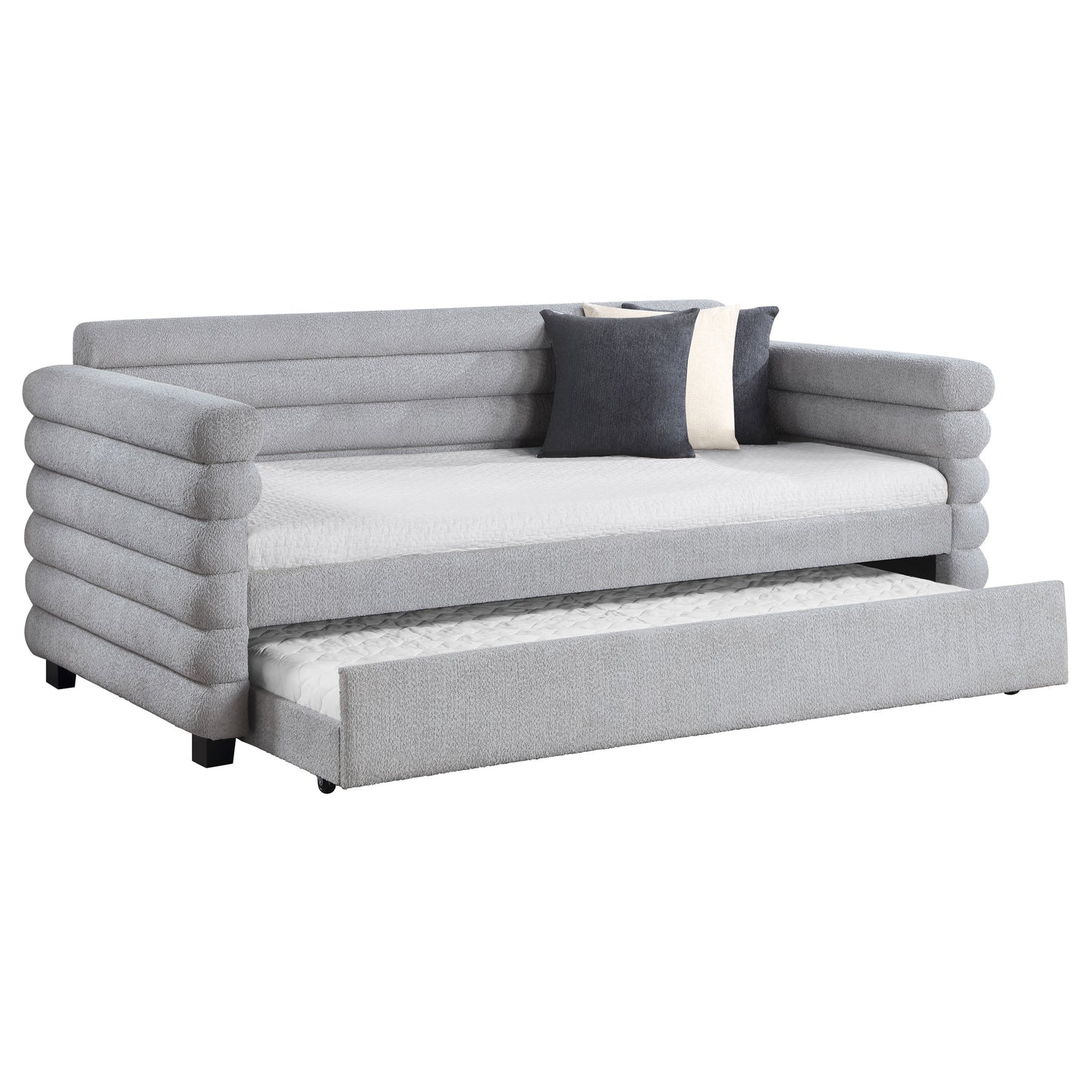 alderwood boucle upholstered twin day bed with trundle grey