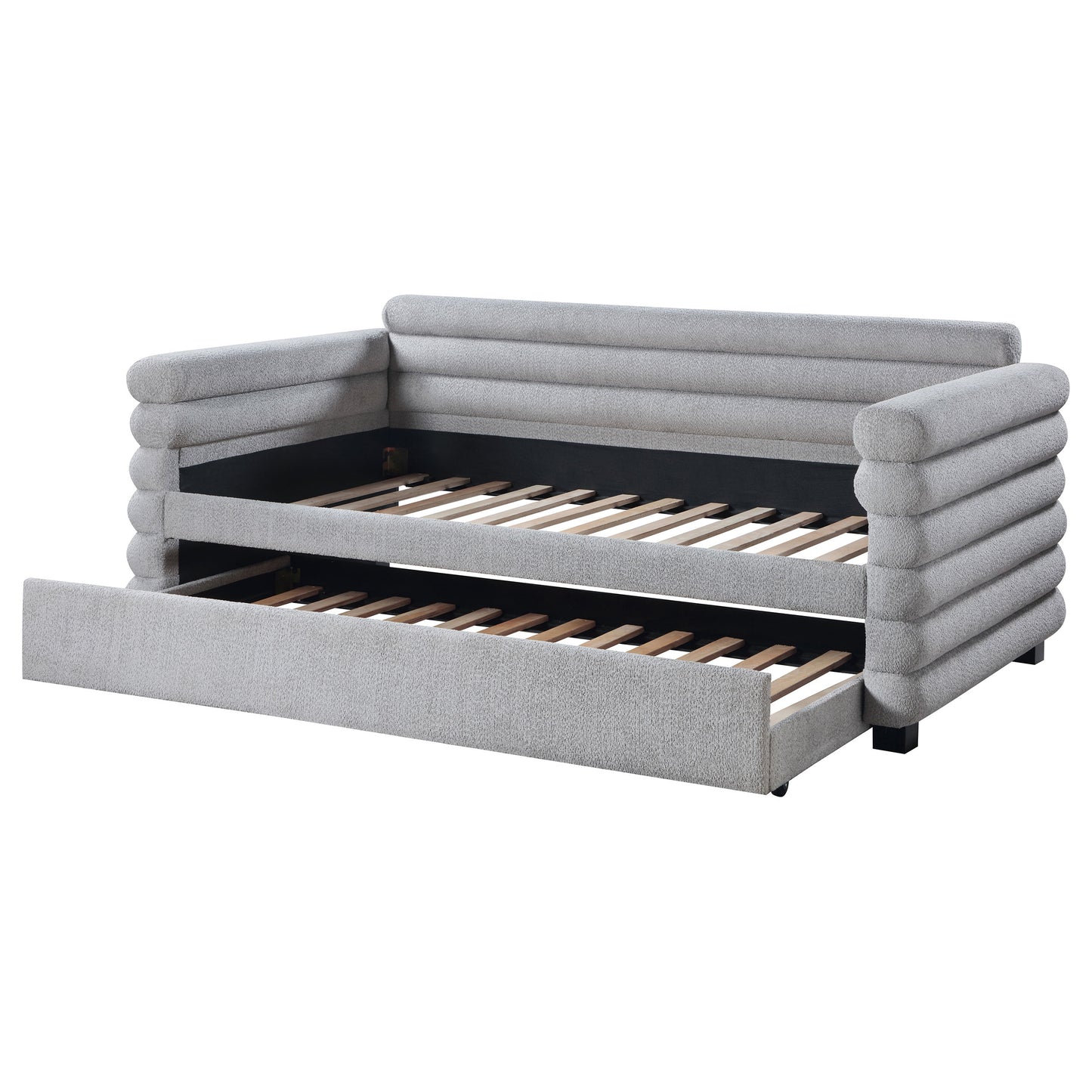 alderwood boucle upholstered twin day bed with trundle grey