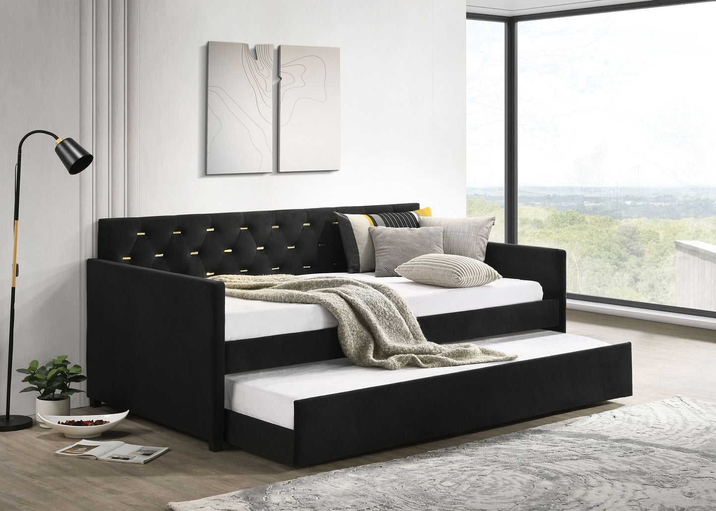 valencia upholstered twin daybed with trundle black