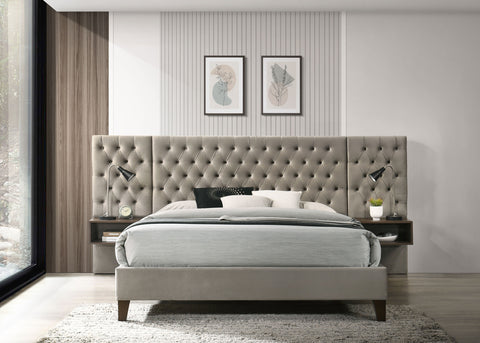 Sandler Upholstered Queen Wall Panel Bed Light BrownLight Brown