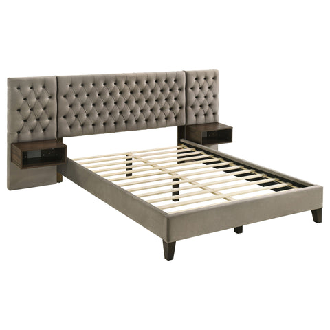 Sandler Upholstered Queen Wall Panel Bed Light BrownLight Brown