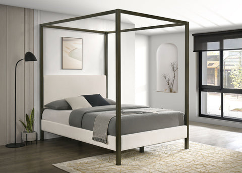 Trisha Upholstered Queen Canopy Bed VanillaVanilla
