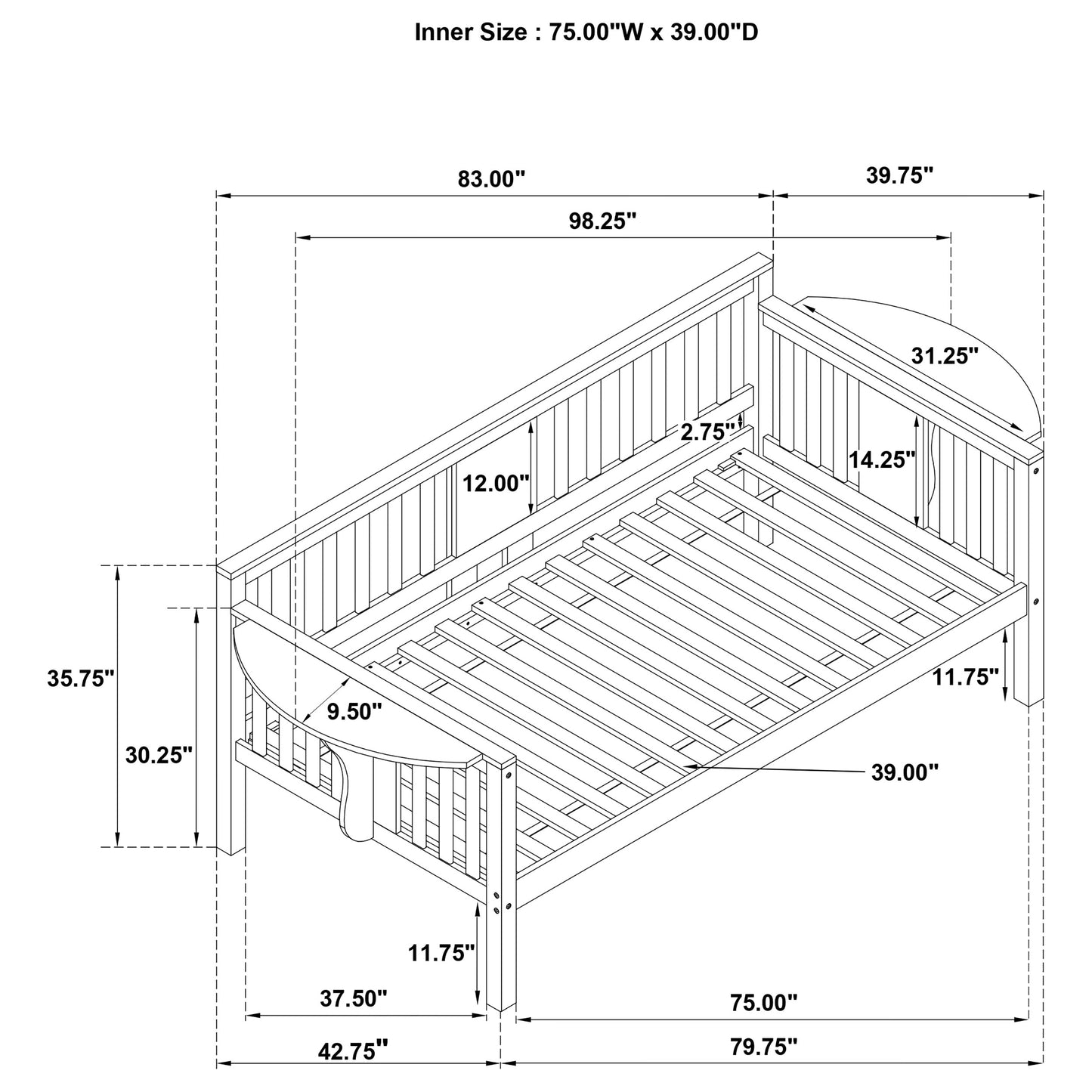 avenue wood twin daybed with drop-down tables white