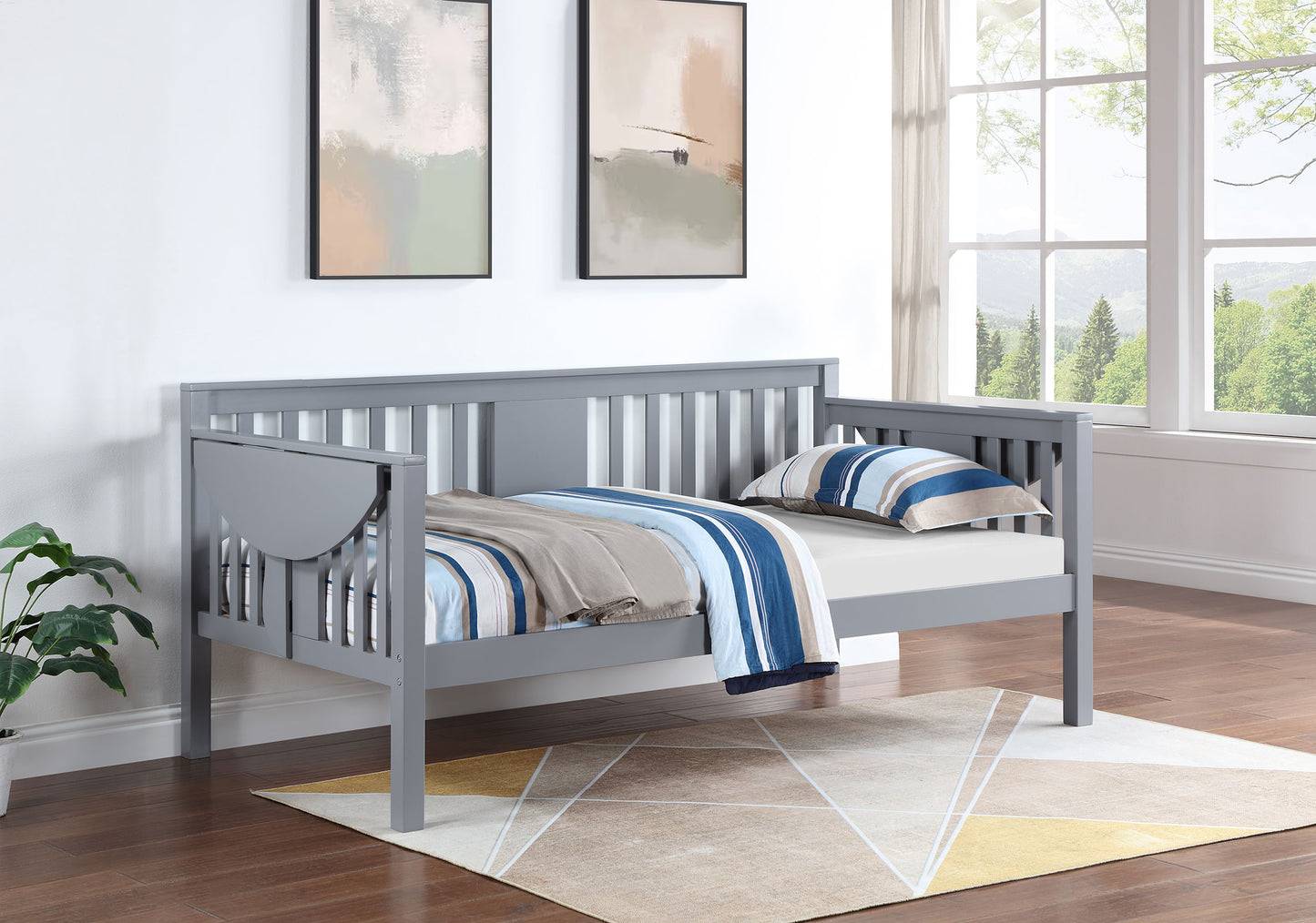 avenue wood twin daybed with drop-down tables grey