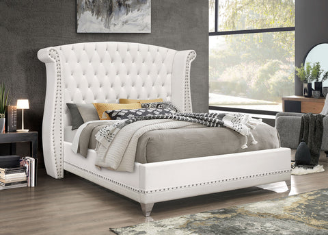 Percy Upholstered Eastern King Wingback Bed WhiteWhite